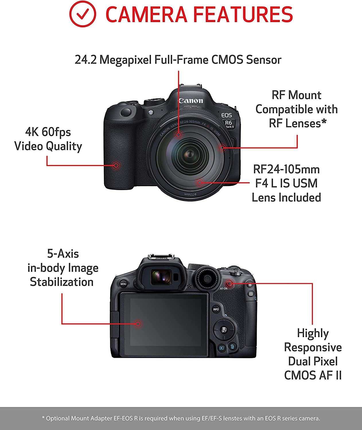 Canon EOS R6 Mark II (RF24-105mm f/4L IS USM) Full-Frame Mirrorless Camera - cambuy-lives Canon EOS R6 Mark II (RF24-105mm f/4L IS USM) Full-Frame Mirrorless Camera - cambuy-lives